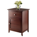 Antique Walnut Wood Night Stand Accent Table with Drawer and Cabinet for Storage